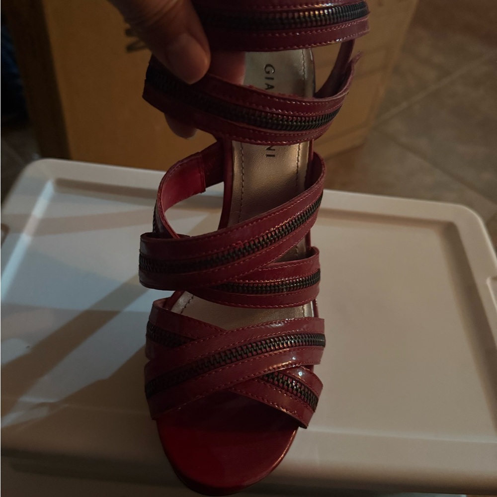 Gianni Bini Red Zipper-Trim Strappy High Heel Sandals - Picture 6 of 8